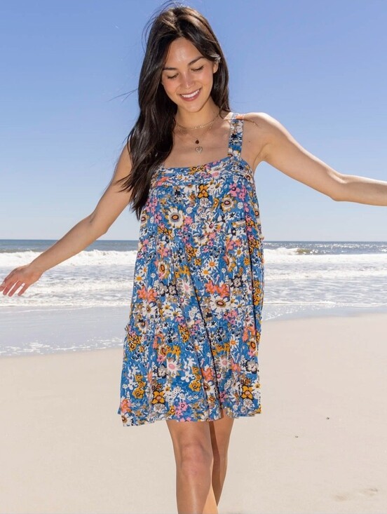 NATURAL LIFE Dresses & Skirts - Natural Life Blue Floral Sundress with Yellow & Pink Accents, Size XL